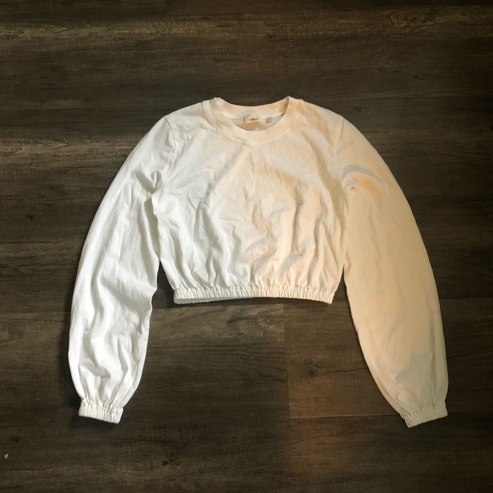 WILFRED Long Sleeve Crop Top White 100% Cotton XXS Aritzia